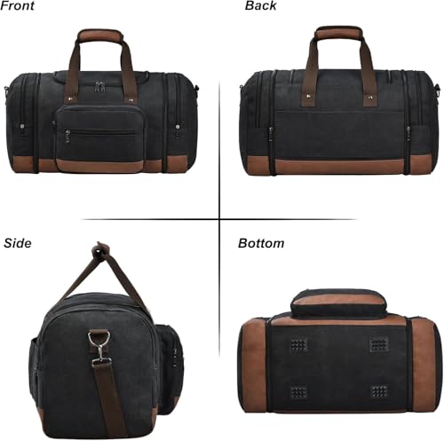Litvyak Duffle Bag for Travel, 50L Canvas Travel Duffel Bags Overnight Weekend Gym Carry On Luggage Bag for Men & Women(Black)