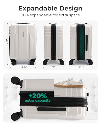 BAGSMART Expandable Carry On Luggage 22x14x9 Airline Approved, Biege