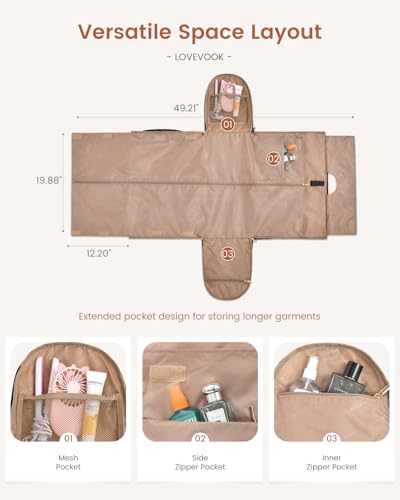 LOVEVOOK Convertible Garment Bag for Travel with Shoe Compartment, Carry On Garment Duffel Bag with Toiletry Bag, 2 in 1 Hanging Suitcase Suit Bag, Weekender Bag for Women Travel, Wedding, Black