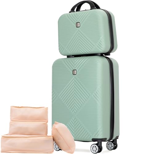 Tripcomp 2 Piece Carry on Luggage Set, Airline Approved 20 Inch Luggage with Cosmetic Case HardShell Suitcase with Spinner Wheels, Lightweight Durable Hardside Suitcases Set, Olive Green