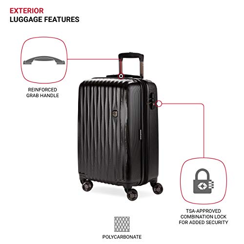 SwissGear 7272 Energie Expandable Hardside Luggage with Spinner Wheels and TSA Lock, Black, Carry-On 19-Inch