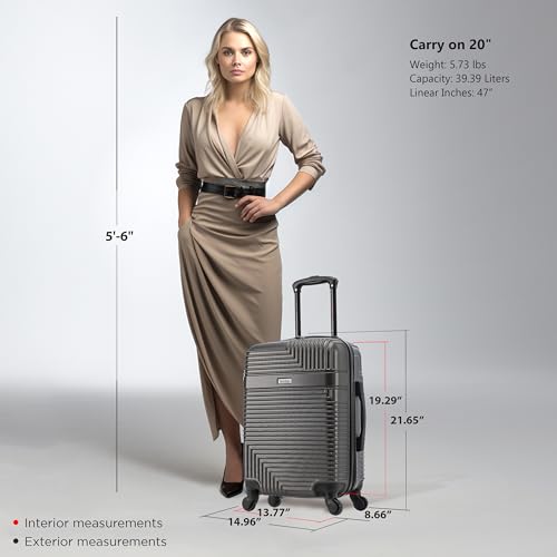 InUSA RESILIENCE Luggage with Spinner Wheels | Durable Lightweight Hardshell Spacious Travel Bag with Handle and Trolley | 20-Inch Carry On Small Luggage | Charcoal
