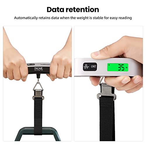 BAGAIL Digital Luggage Scale, 110lbs Hanging Baggage Scale with Backlit LCD Display,Portable Suitcase Weighing Scale,Travel Luggage Weight Scale with Hook,Strong Straps for Travelers(Ash Silver