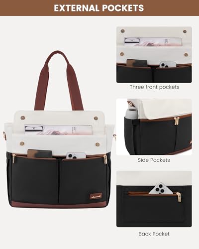 LOVEVOOK Laptop Tote Bag for Women – 15.6" Roomy Work Bag with Large Inside Cup Pocket, Multiple Pockets for Teacher Nurse, Large Capacity Carry on Travel, Computer Purse Handbag for Office College