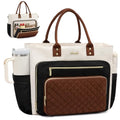 LOVEVOOK Teacher Tote Bag for Women, Laptop Bag Work Bags Computer Bag, Professional Briefcase Business Large Purses Handbag Gifts, Black-Beige-Brown, 17 Inch