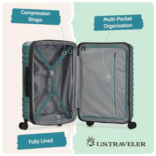 U.S. Traveler Boren Expandable Hardside Rugged Travel Luggage with 8 Spinner Wheels, Teal, Carry-on 22-Inch