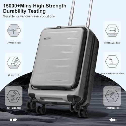 CENSIEN Carry On Luggage 22×14×9 Airline Approved, 20 Inch Lightweight ABS+PC Hard Shell Suitcases with Front Pocket, Spinner Wheels, TSA Lock (Dark Gray, 1PC)