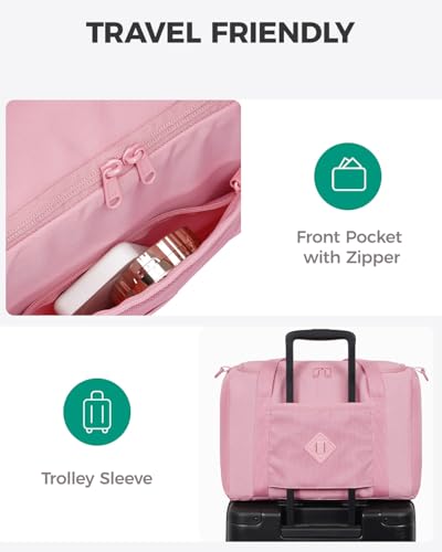 WANDF For Frontier Airlines Personal Item Bag 18x14x8, Travel Duffel Bags with Wet Pockets, Lightweight Carry on Weekender Overnight Duffle for Women (Pink)