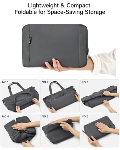 Hanke 40L Foldable Travel Tote Bags for Women Men, Expandable Weekender Bag with 11 Pockets, Wet Dry Separation, Laptop Compartment, Carry On Luggage Bag for Travel Gym Beach Daily Use(Grey)