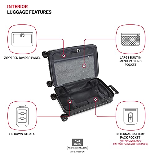 SwissGear 7910 Hardside Expandable Luggage with Spinner Wheels, TSA Lock and USB, Black, Carry-On 20-Inch