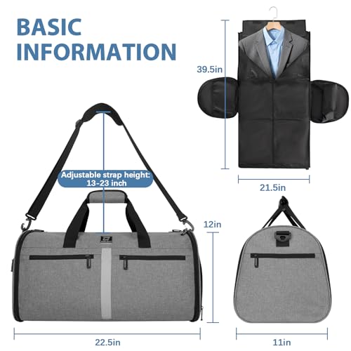 Garment Bags for Travel,50L Carry on Convertible Garment Duffle bag with Shoulder Strap,3 in 1 Hanging Suit Travel Bag with Shoulder Strap