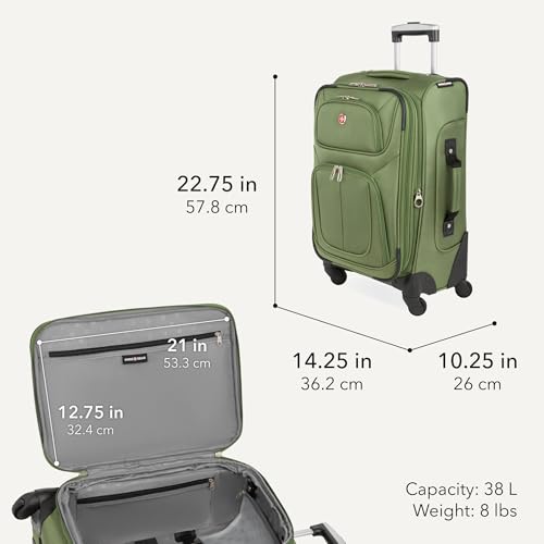 SWISSGEAR Sion Carry-On Spinner Luggage, Softside Expandable, Lightweight Suitcase, Evergreen, 22.75-Inch