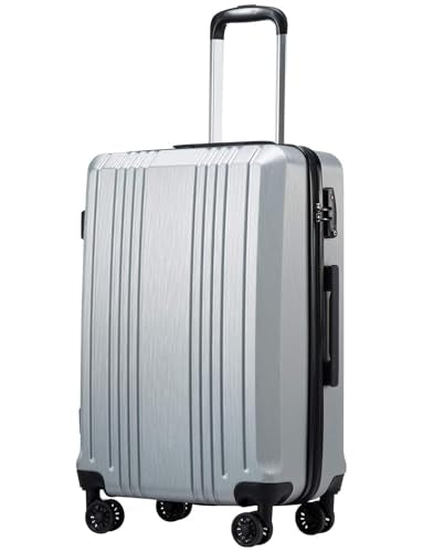Coolife Luggage PC+ABS Hardshell Suitcase with TSA Lock, Spinner Carry On Lightweight (silver, S(20in_carry on))