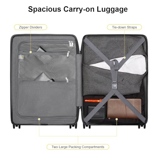 LEVEL8 Road Runner Carry On Luggage with Front Compartment, 20 Inch Lightweight Hard Shell Suitcases with Wheels Airline Approved, Tsa Locks for Luggage, Blue,21.46" x 14.57" x 9.45"