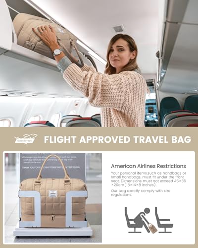 LOVEVOOK Large Duffle Bag for Travel, Puffer Weekend Bags for Women Travel Tote, Carry on Duffel Bag for Airplanes, 18 Inch Personal Item Bag Gym Bag Women, Coffee
