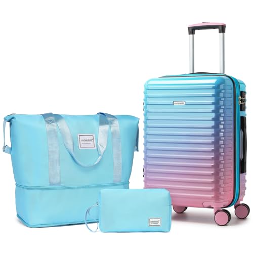 LARVENDER Carry on Luggage 22x14x9 Airline Approved, Expandable 20 Inch Hardside Suitcase with Wheels TSA Lock, PC+ABS Lightweight Carry on Suitcases for Women, Cotton Candy (20/DB/TB)