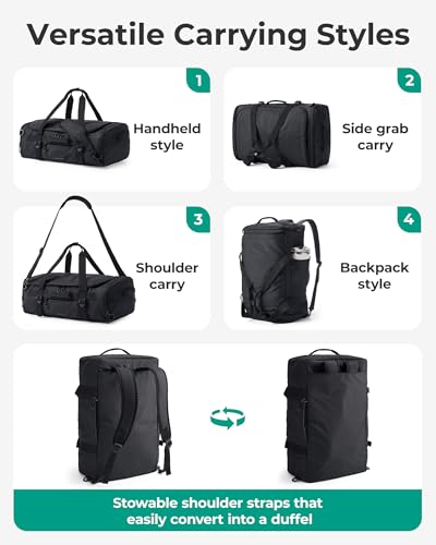 BAGSMART 4-IN-1 Duffle Bag for Travel, 40L Travel Bag Gym Duffle, TSA Carry on Backpack with Shoes Compartment & Wet Pocket, Water-resistant Workout Duffel, Camel