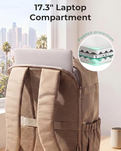 BAGSMART 35L Travel Backpack for Women & Men Fits 17-Inch Laptop, Airline Approved Carry On Backpack with Wet Pocket & Shoe Pouch, Water-Resistant Personal Item Travel Bag, Black