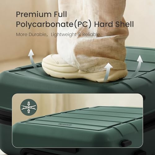 SHOWKOO PRO G-Series Luggage Sets Expandable 100% PC Suitcase Double Wheels TSA Lock 3PC (ArmyGreen)