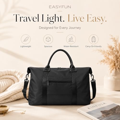 Travel Duffle Bag, Weekender Travel Bag Men Small Gym Bag for Women, Hospital Bag for Labor and Delivery, Overnight Bag Luggage Bag with Trolley Sleeve, Airplane Travel Essentials for Flying(Black)