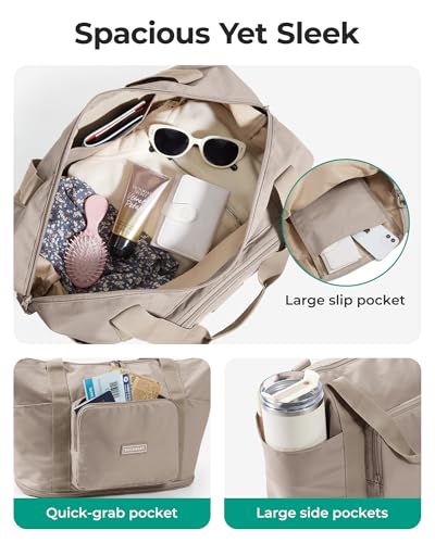 BAGSMART Foldable Travel Bag, 37L Expendable Personal Item Bag, Lightweight Weekender Bags for Women, Water Resistant Extra Carry on for Travel, Chocolate
