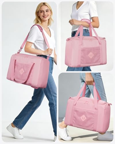 WANDF For Frontier Airlines Personal Item Bag 18x14x8, Travel Duffel Bags with Wet Pockets, Lightweight Carry on Weekender Overnight Duffle for Women (Pink)
