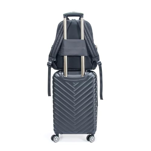 Kenneth Cole REACTION Sophie Women's Silky Nylon 15" Laptop & Tablet Anti-Theft RFID Travel Backpack Bag, Black With 20" Carry-On