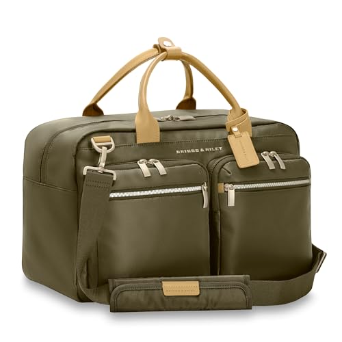 Briggs & Riley Multi-Pocket Cabin Bag - Carry On Luggage for Travel, Softside Bag for Men & Women, Fits in Overhead Bin, Two Slip Pockets, Fits up to 15" Laptop - Rhapsody Collection, Olive