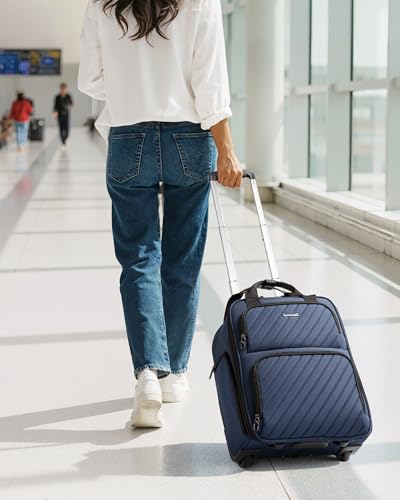 LUGGEX Underseat Carry On Luggage with Wheels, UDK-Plus Large-Capacity Lightweight Soft Sided Personal Item Suitcase for Short Trips (UX-Core, Navy Blue, 16 Inch)