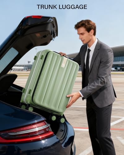 Hanke 20 Inch Carry-On Luggage with Wheels PC Hard Shell Suitcases Top Opening Aluminum Frame Travel Luggage Suitcases for Woman Men.(Bamboo Green)