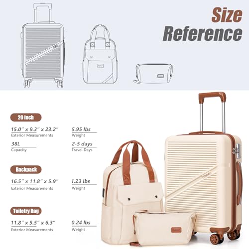 Cosbarn Carry On Luggage 22x14x9 Airline Approved, 20 Inch Carry on Suitcases with Wheels, ABS Lightweight Carry-on Luggage, Travel Suitcase Set with Wheels and TSA Lock