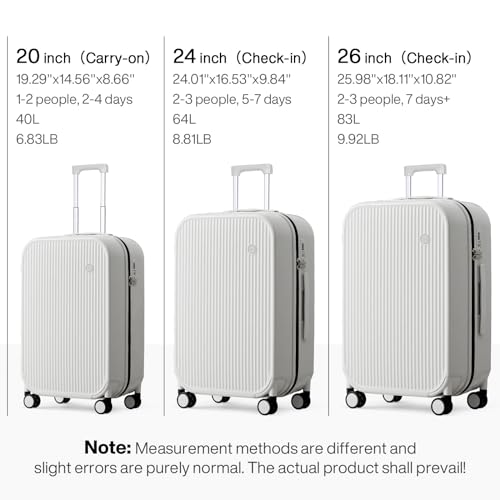 mixi 20 Inch Carry On Luggage PC Hardside Suitcases with Wheels & TSA for Travel Woman Men, Smoke White