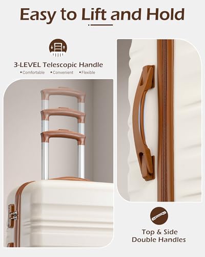 LONG VACATION Carry On Luggage Sets 3 Piece 20 Inch Suitcase Set, ABS+PC Hardshell Lightweight Travel Luggage with Spinner Wheels & YKK Zipper TSA Lock (20 INCH (BP/TB), BEIGE-BROWN)