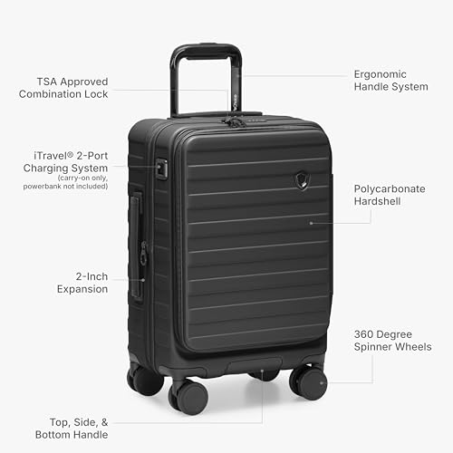 Traveler's Choice Novia Top Opening Expandable Polycarbonate Luggage with Spinner Wheels, Black, 21-Inch Carry-on
