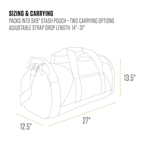 Carhartt Classic Round Duffel with Utility Pouch, Heavy-Duty, Water-Resistant Packable Gear Bag for Jobsite, Gym, and Travel, Black, 60L