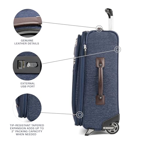 Travelpro Platinum Elite Softside Expandable Carry on Luggage, 2 Wheel Upright Suitcase, USB Port, Men and Women, True Navy, Carry On 22-Inch
