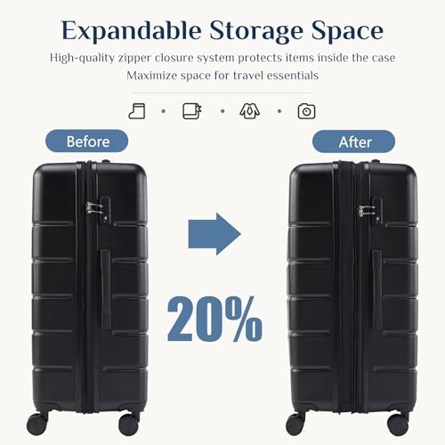 NEWBULIG 21 Inch Carry On Luggage, ABS Hard Shell Lightweight Rolling Expandable Suitcase with Double Spinner Wheels & TSA Lock, Travel Suitcase for Business Trips and Short Vacations, Black