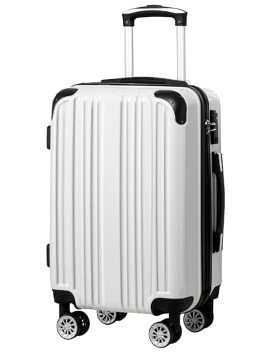 Coolife Carry On Luggage, Suitcase with Durable and Lightweight, carry on suitcase with PC+ABS Hardshell, Dual Spinner Wheels, TSA Lock, and YKK Zipper(white grid new, S(20in)_carry on)