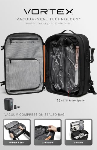 BlackVoyage Vortex Vacuum Seal Travel Backpack 60L Expandable Air Compression System Water Resistant TSA Lock Carry-On Suitcase Luggage Blue AERO Essential Series Vacuum Pump Included