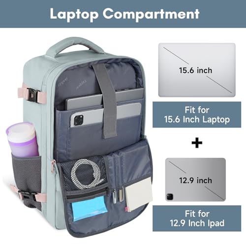 Taygeer Personal Item Backpack for Men Women, Travel Backpack Carry on Luggage Flight Approved with Water Bottle Pocket & Shoe Pouch, Large Weekender Work Bag for Hiking Gift, Gray Powder