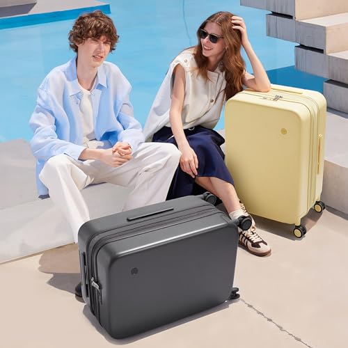 mixi 20 Inch Expandable Carry on Luggage 22x14x9 Airline Approved Suitcases with Spinner Wheels, Hardside Rolling Travel Suitcase PC with TSA Lock, Rock Gray
