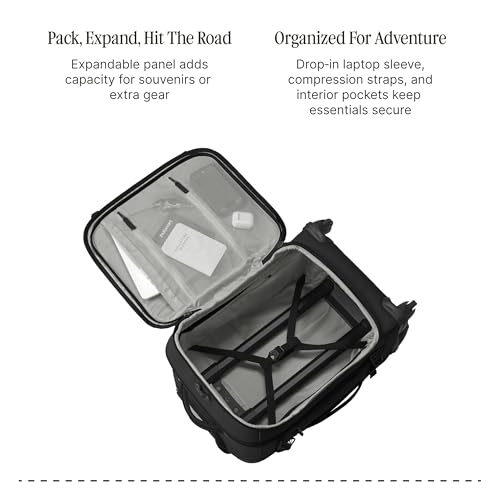 Eagle Creek Gear Warrior XE 4-Wheel Carry-On Luggage for Travel Essentials - Smooth Rolling Wheels - Lockable Zippers - Interior Laptop Sleeve - Black - 21.74”