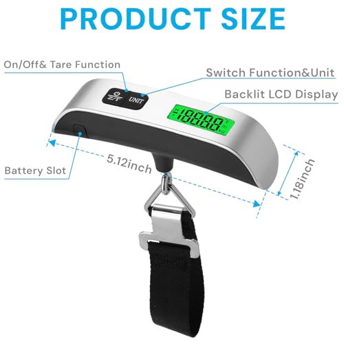 pwkauka Luggage Scale Travel Digital, 110lb Travel Scale, Backlit LCD