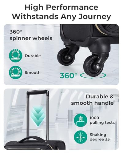 BAGSMART Underseat Carry On luggage Airline approved, 16-inch Softside Underseater Travel Suitcase with Spinner Wheels Lightweight Overnight Bag Small Rolling Carry-on for Women Men Weekender,Black