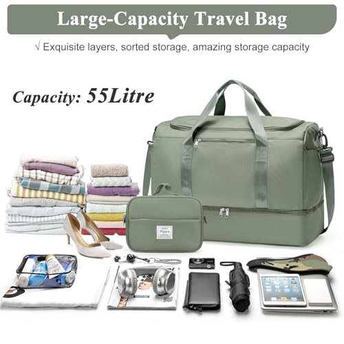 Extra Large Travel Duffle Bag,Carry on Overnight Weekend with with Shoes Compartment & Toiletry Bag,Weekender Bags for Women for Travel Business Trips Sport Hospital