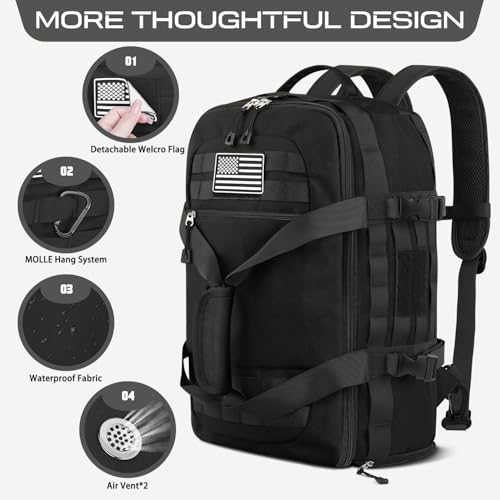 ETRONIK Gym Bags for Men Women, Carry On Luggage 22x14x9 Airline Approved, Tactical Duffle Bag with Shoe Compartment, 3 in 1 Carry on Travel Backpack with Wet Pocket, Weekender Overnight Bag, Black