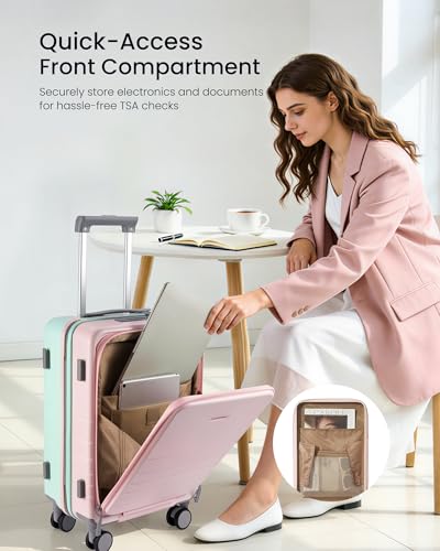 LOVEVOOK Hard Shell Carry On Luggage 22x14x9 Airline Approved,22 Inch Cute Carry On Suitcase with Spinner Wheel TSA Lock,Lightweight Travel Luggage Rolling Suitcase,Gifts for Men Women,Pink-Mint green
