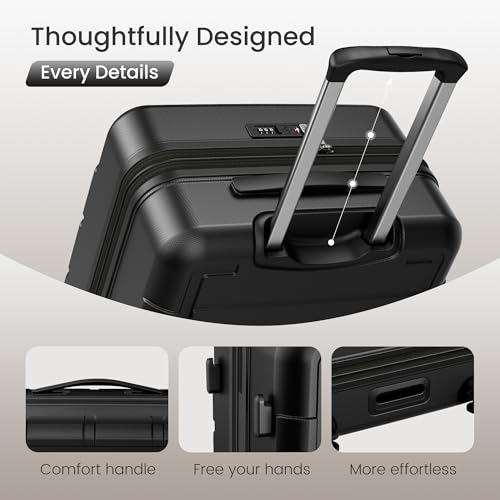 SHOWKOO PRO G-Series Luggage Sets Expandable 100% PC Durable Suitcase Double Wheels TSA Lock Black