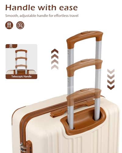 Coolife Carry On Luggage, Suitcase with Durable and Lightweight, carry on suitcase with ABS Hardshell, Dual Spinner Wheels, TSA Lock, and YKK Zipper(apricot white, S(20in)_carry on)