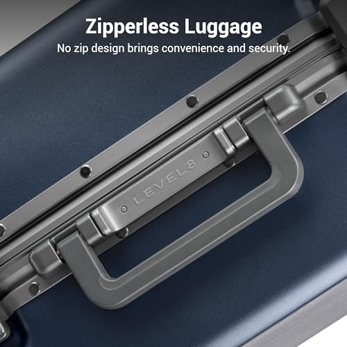 LEVEL8 Carry On Luggage Airline Approved Zipperless with Aluminum Frame, Hard Case Luggage with Spinner Wheels, Metal Travel Suitcase with Double Tsa Locks, 20 Inch, Blue